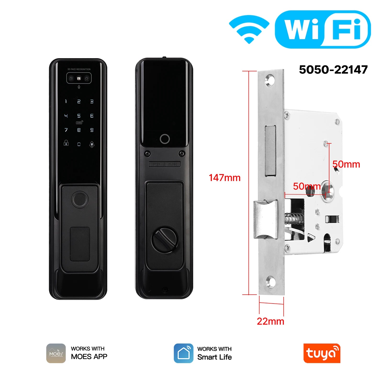 MOES Tuya WiFi Smart Door Lock Facial Palm Vein Recognition Remote Fingerprint Password IC Card Unlock Indoor Battery Powered