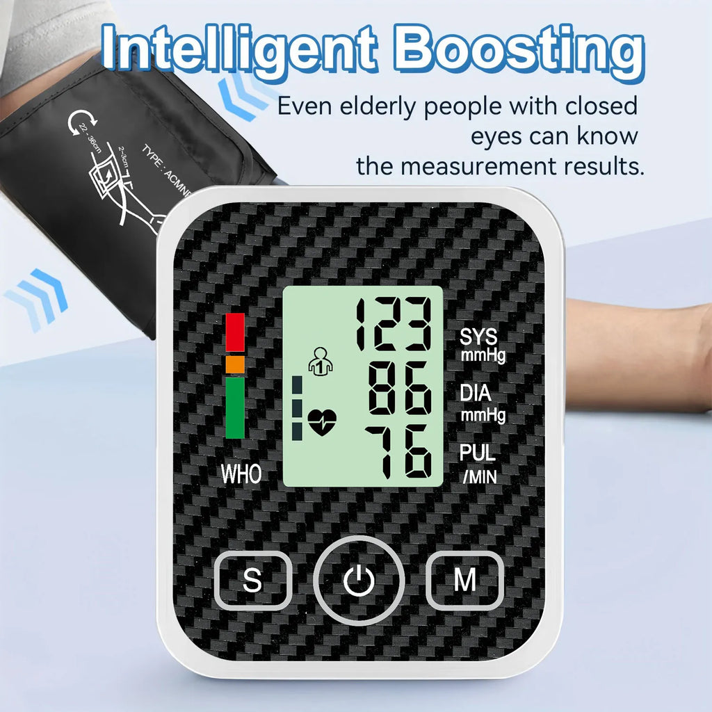 Upper Arm Blood Pressure Monitor with 36cm Cuff Automatic Digital Medical BP Tensiometer Heart Rate Detector Portable Home Care
