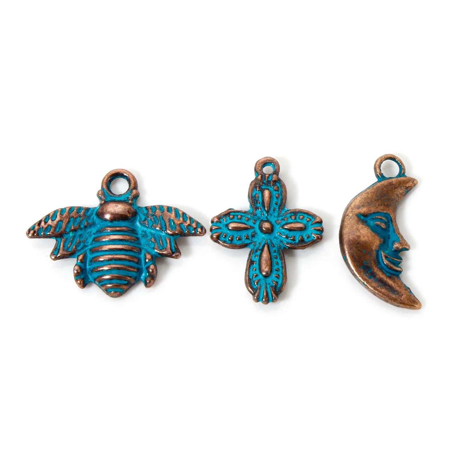 50 PCs Zinc Based Alloy Patina Charms Antique Copper Blue Bohemia Ocean Jewelry Charms Pendants for Women Summer Jewelry Making