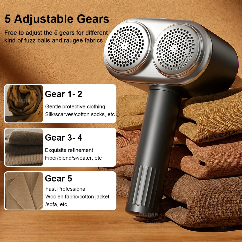 Tidesmit electric lint remover showing double motor and high-speed rotary blades for efficient fabric fuzz removal