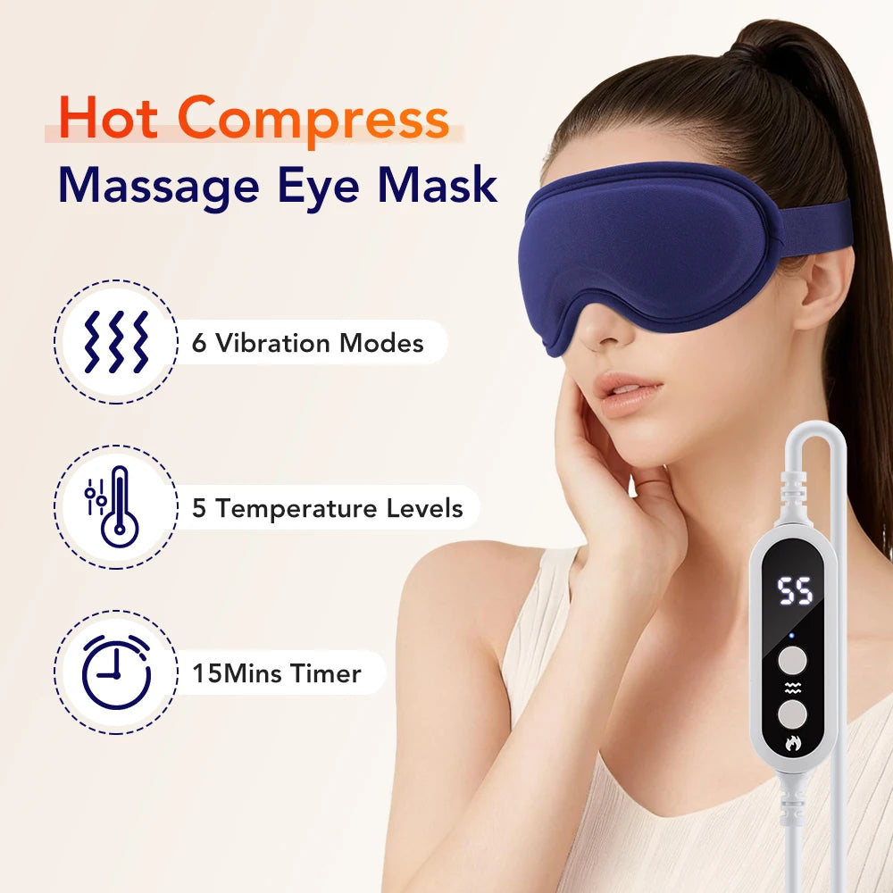 Electric Steam Eye Mask with 3D Vibration Massage and Heat Therapy Relaxation Treatment Tidesmit