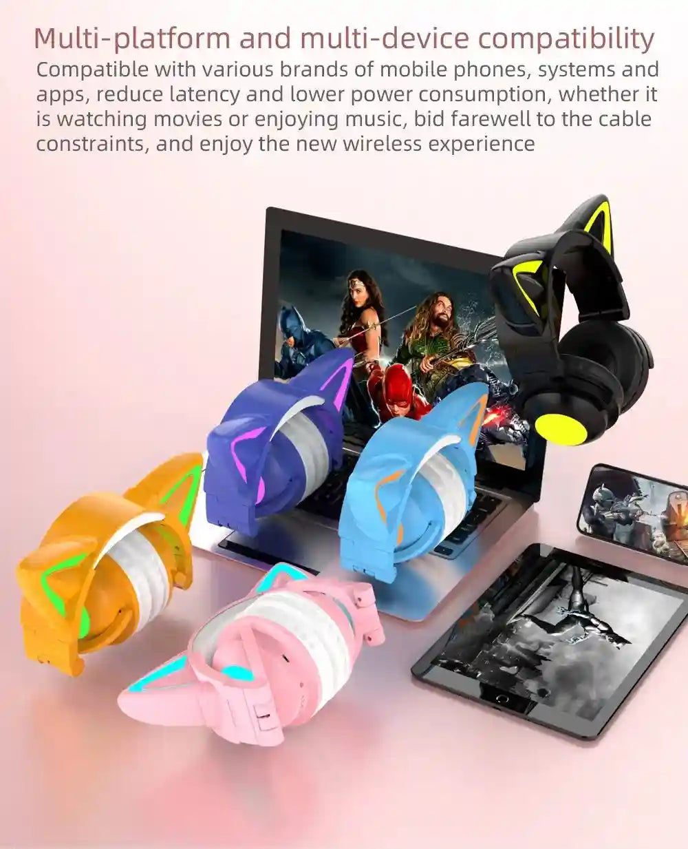 Wireless Cat Ear Headphones with RGB LED - Low Latency Audio Tidesmit