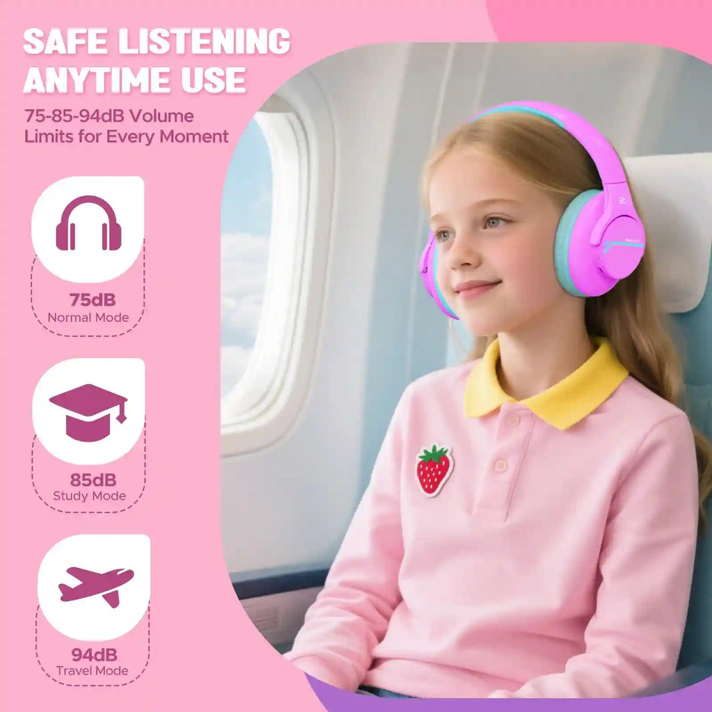 Kids Wireless Headphones with Active Noise Cancellation - Safe Audio Tidesmit