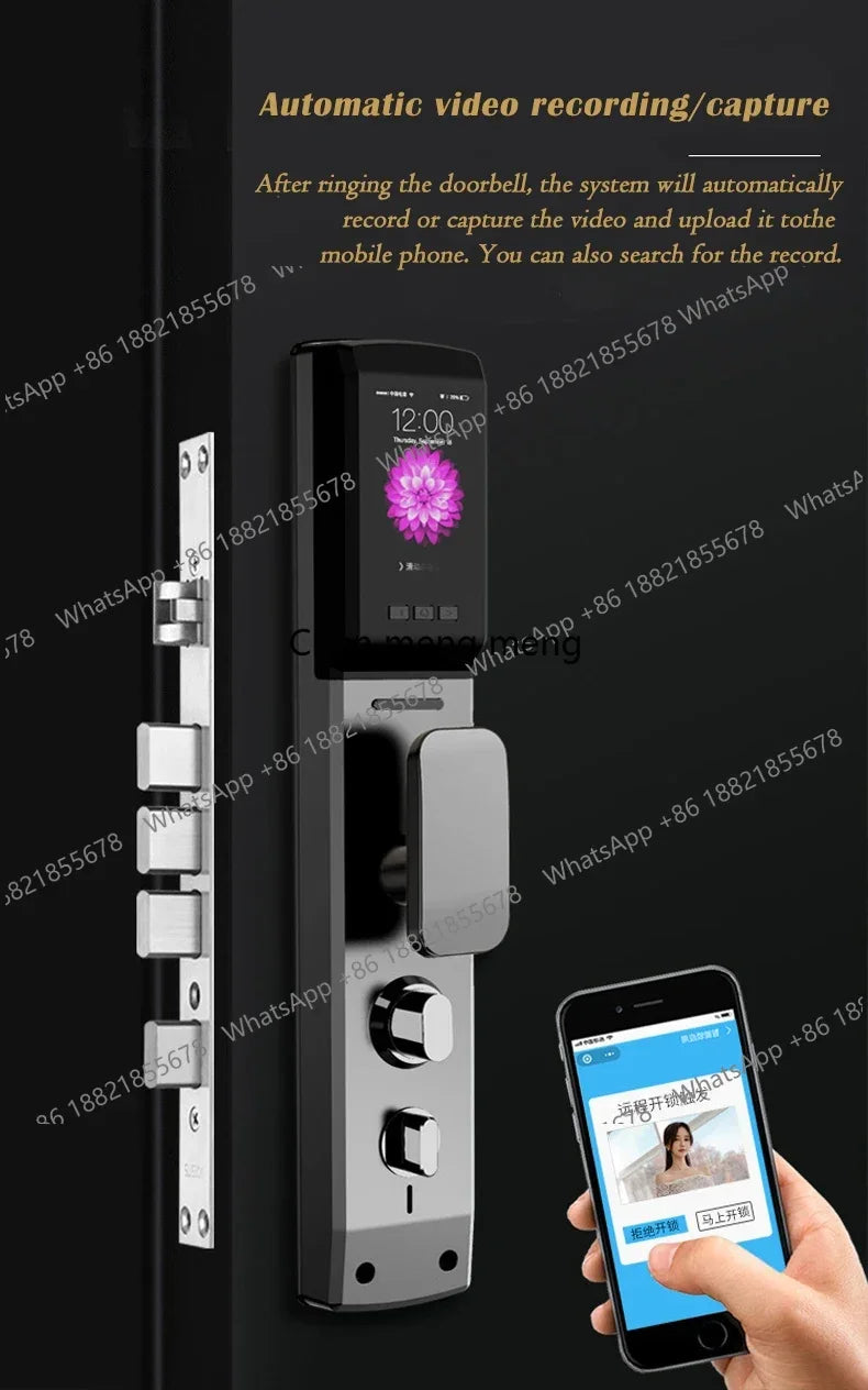 Wifi Outdoor Face Recognition Door Lock System Fingerprint Rf Id Card Keyless Smart Lock Camera Video Capture Rechargeable