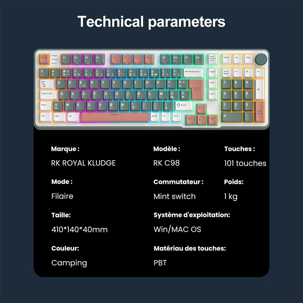 RK ROYAL KLUDGE RK C98 Magnetic Keyboard 0.01mm Rapid Trigg 8K SOCD/Rs 0.125ms PBT RGB Wired Mechanical Esports Gaming Keyboard