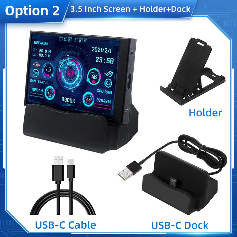 TURZX 3.5 / 5 Inch IPS USB Secondary Screen for Computer CPU GPU RAM HDD Monitor Type C Display NO AIDA64 LCD for Windows 10 11