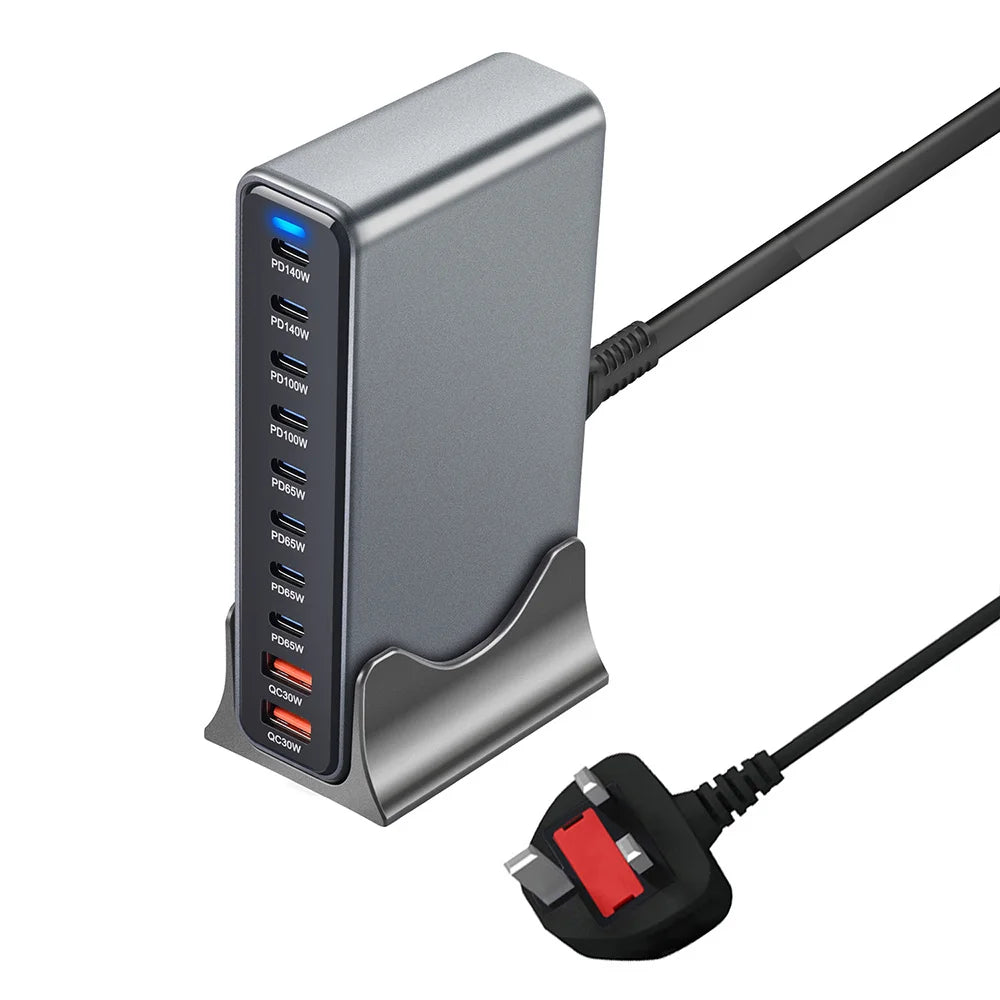 800W GaN 10-Port USB-C Desktop Charger - Fast Multi-Device Power Station Tidesmit