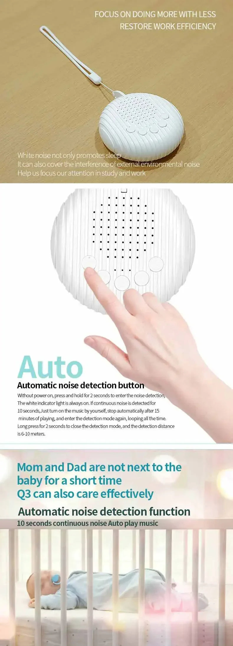 Baby White Noise Machine 10 Soothing Sounds Volume Adjustable Portable Baby Sleep Machine Built-in Rechargeable Battery USB Hot