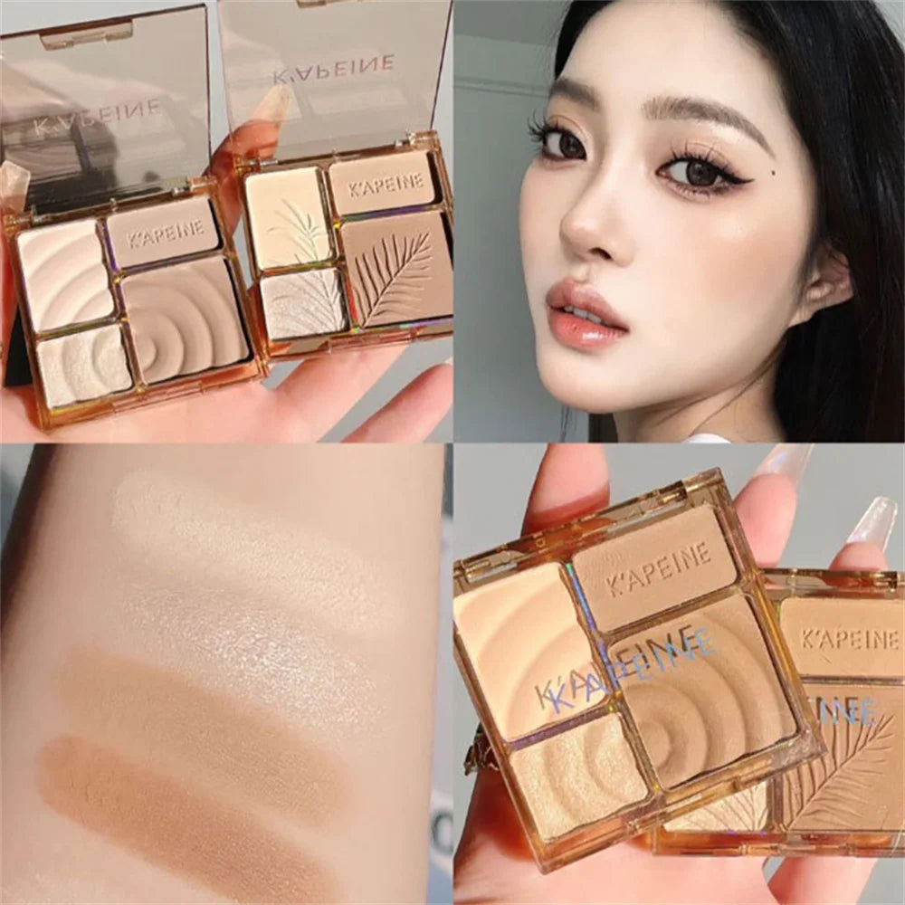 Tidesmit 4-color matte and glitter face highlighter contour palette texture detail for sculpting and brightening