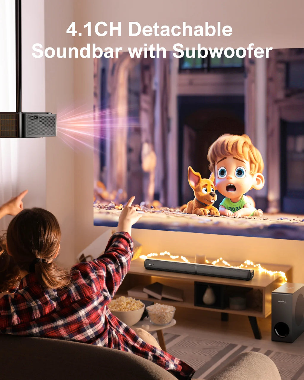 4.1 Channel Soundbar with Subwoofer - 200W Detachable Home Theater Tidesmit
