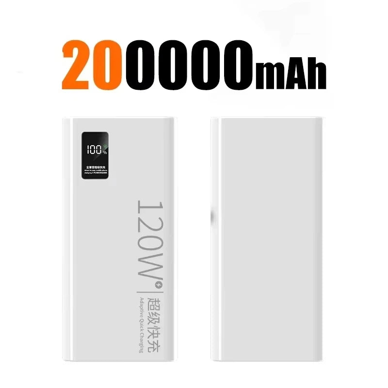 120W Fast Charging Power Bank 200000mAh | High Capacity Travel Battery White 200000mAh Tidesmit