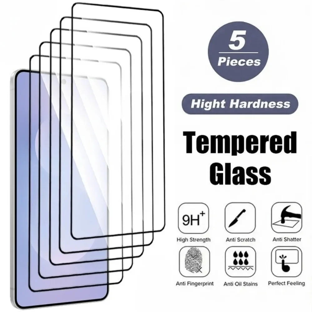 5Pcs Full Cover Tempered Glass for Samsung Galaxy S25 S24 S23 Ultra S22 S21 S20 Plus S23 S24 FE High Definition Screen Protector AE 5 Pieces High Definition Tidesmit