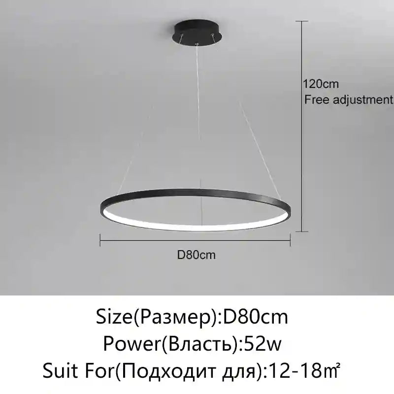 Modern LED Ring Light – Minimalist Dimmable Chandelier for Studio Black 80cm Tidesmit