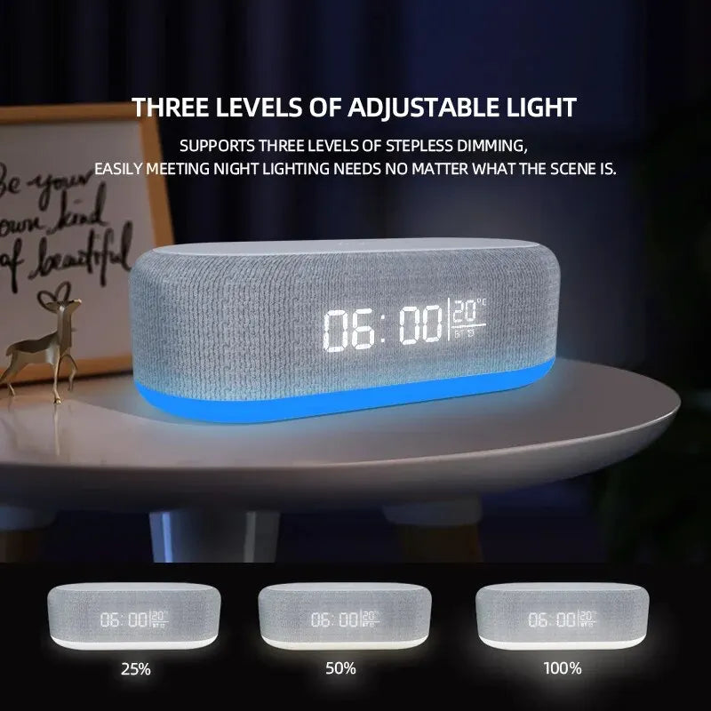 Portable Bluetooth Speaker with Wireless Charger and Alarm Clock - White Tidesmit