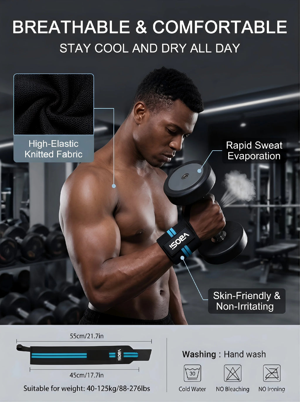 VBOSi Wrist Wraps Wrist Support Brace - Extra Strength Weight Lifting Wristband Bandage Straps for Fitness Gym Training