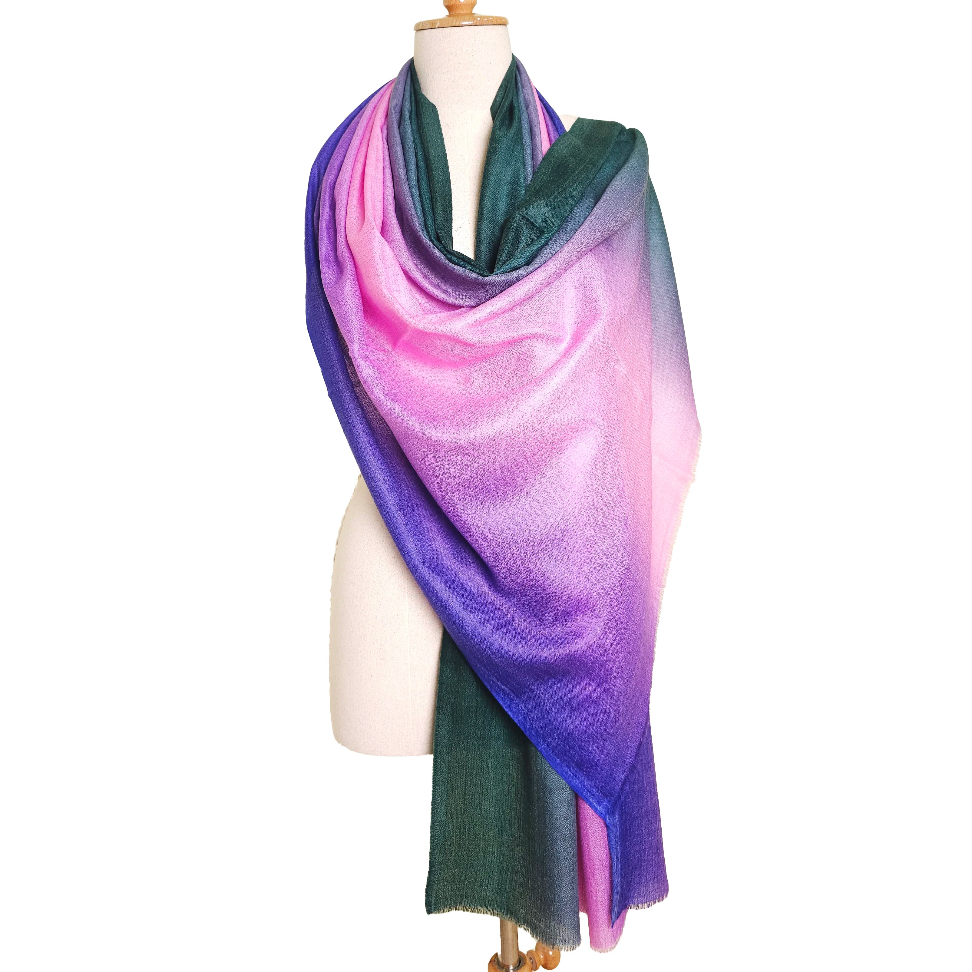 Autumn Ombre Dyed Three Color shaded Vintage Style Silk Long Women Shawl Scarf