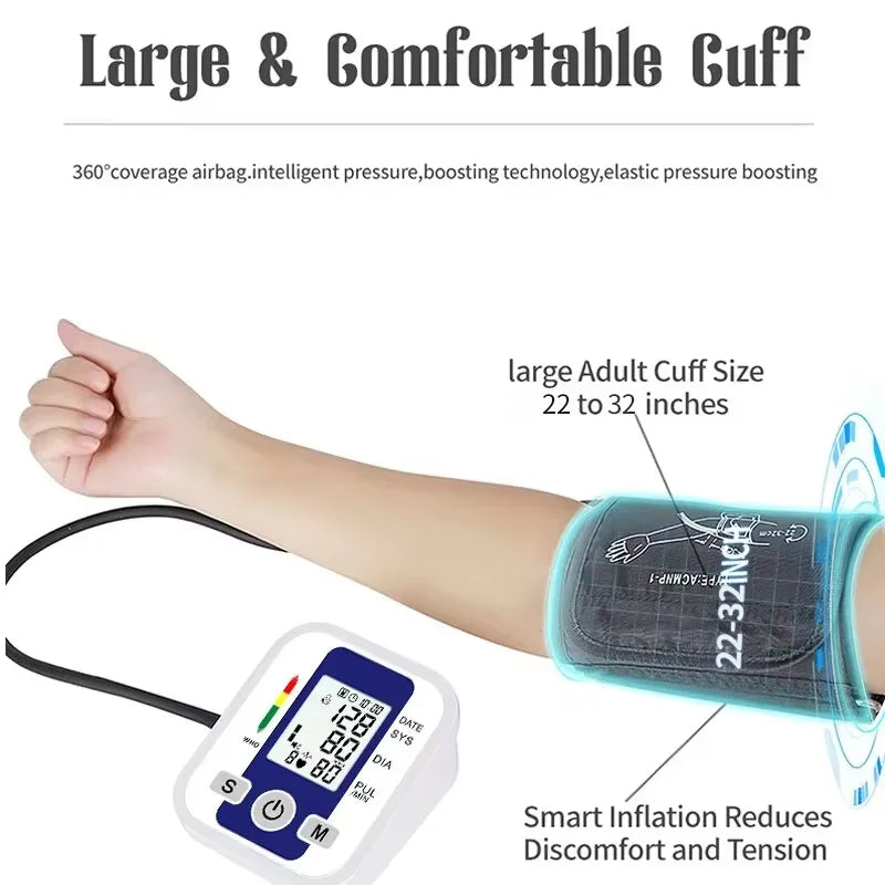 Arm Blood Pressure Monitor BP Automatic Professional Medical Portable Tonometer Digital Tensiometer Heart Rate Monitor 32 Cuff
