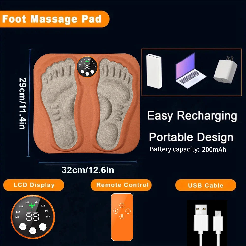 Foldable Electric Foot Massager Mat - 8 Mode Muscle Stimulator Relaxation Treatment Tidesmit