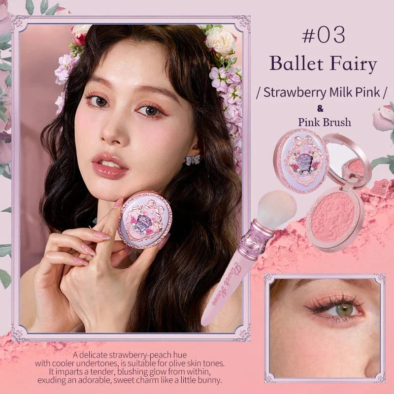 Tidesmit Flower Knows Strawberry Rococo embossed blusher in detailed texture swatch for smooth long-lasting face makeup