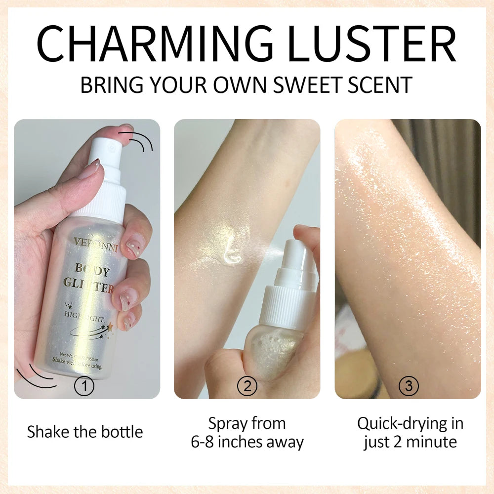 Tidesmit liquid body highlighting shimmer oil in glow makeup shade swatch for radiant face and body glitter finish