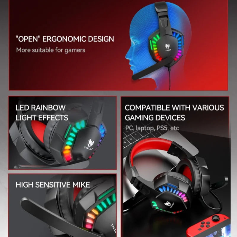 Gaming Headphones with RGB Microphone & Stereo Bass - H120 Tidesmit