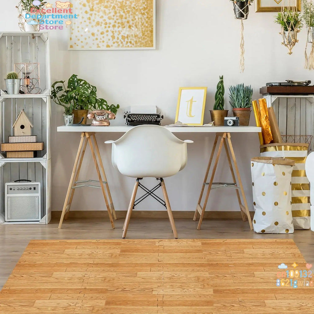 Home Fitness Wood Grain Floor Mat Foam Interlocking Anti-slip and Shock-absorbing Floor Tile DIY Puzzle Yoga Mat Home Decor