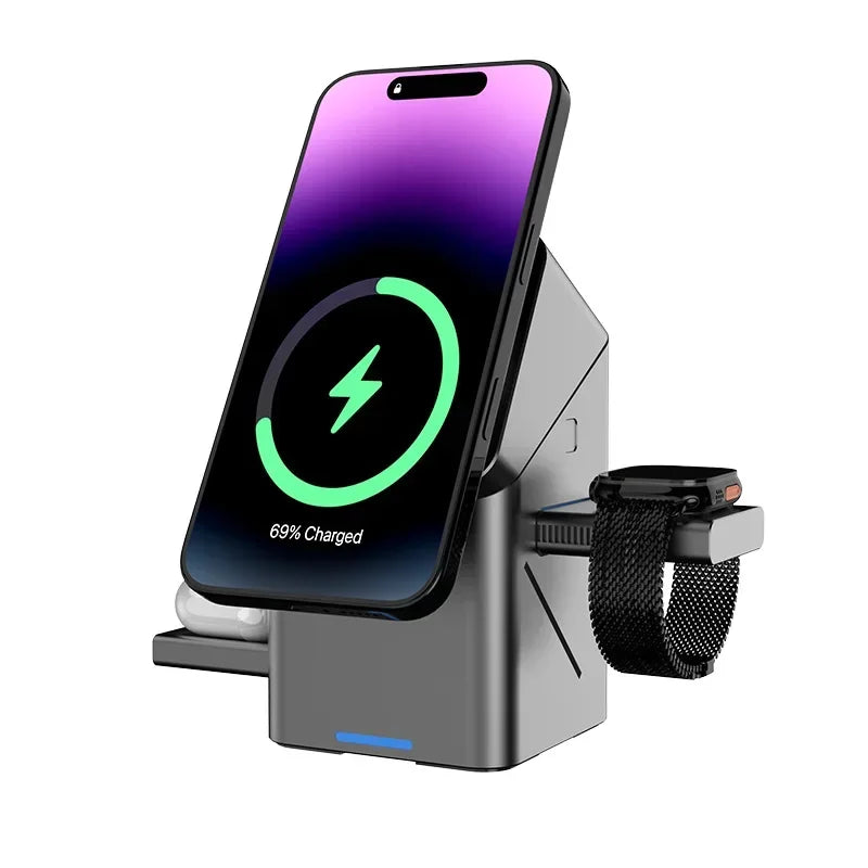 3-in-1 Magnetic Wireless Charger for Apple Devices | Grey Tidesmit