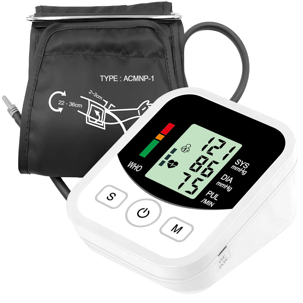 Digital Arm Blood Pressure Meter with Cuff Medical Pressure Tonometer Tensiometer Pulse Sphygmomanometer