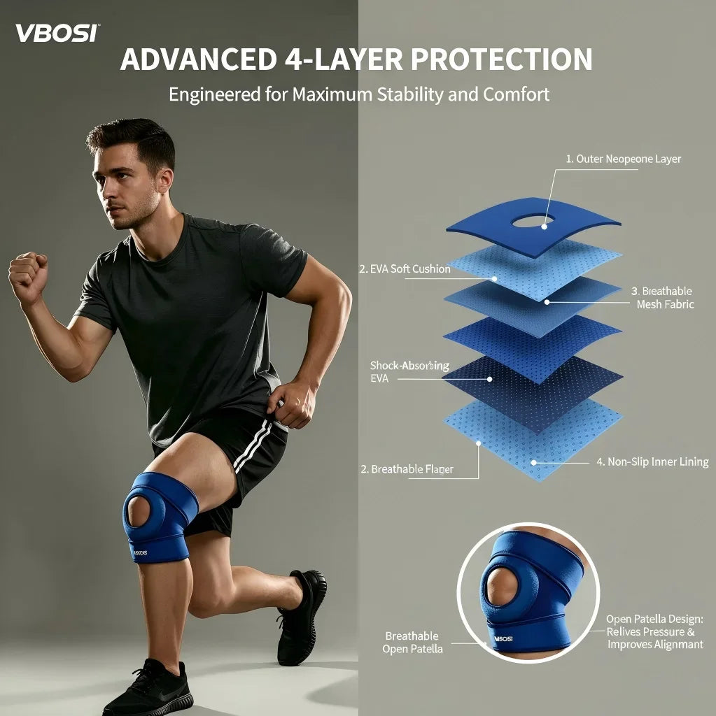 1PC Adjustable Knee Brace Patella Support - Open Patella Design for Knee Pain Arthritis Meniscus Relief Sports Basketball Runnin