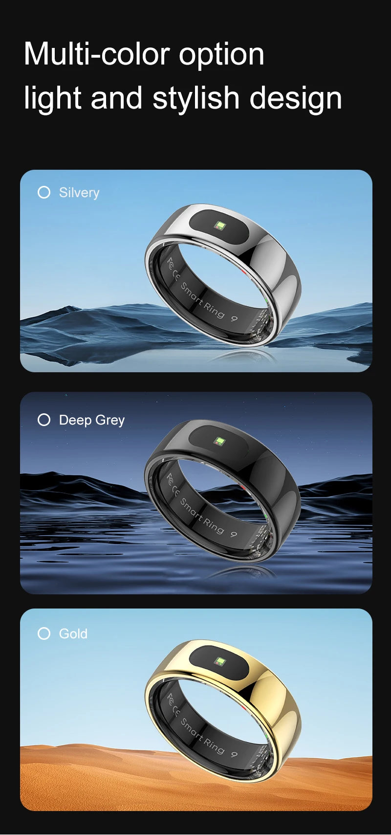 R08 Smart Ring with Charging Case Men Women Health and Sleep Monitor Heart Rate Monitoring 5ATM Waterproof Multi Sport Mode