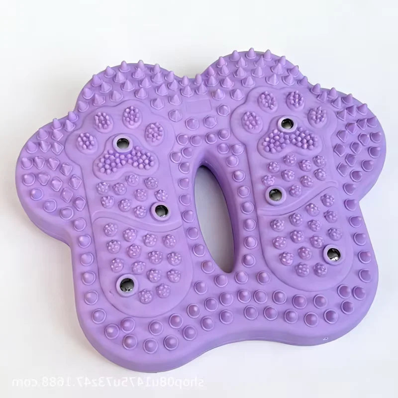 Purple paw-shaped acupoint foot massage mat with textured spikes and embedded magnetic stones.