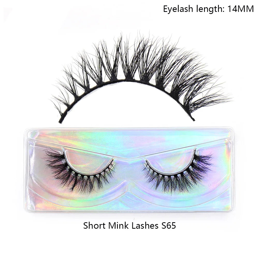 Tidesmit 12mm-15mm short natural 3D mink lashes fluffy wispy false eyelashes cruelty free eye makeup detail view