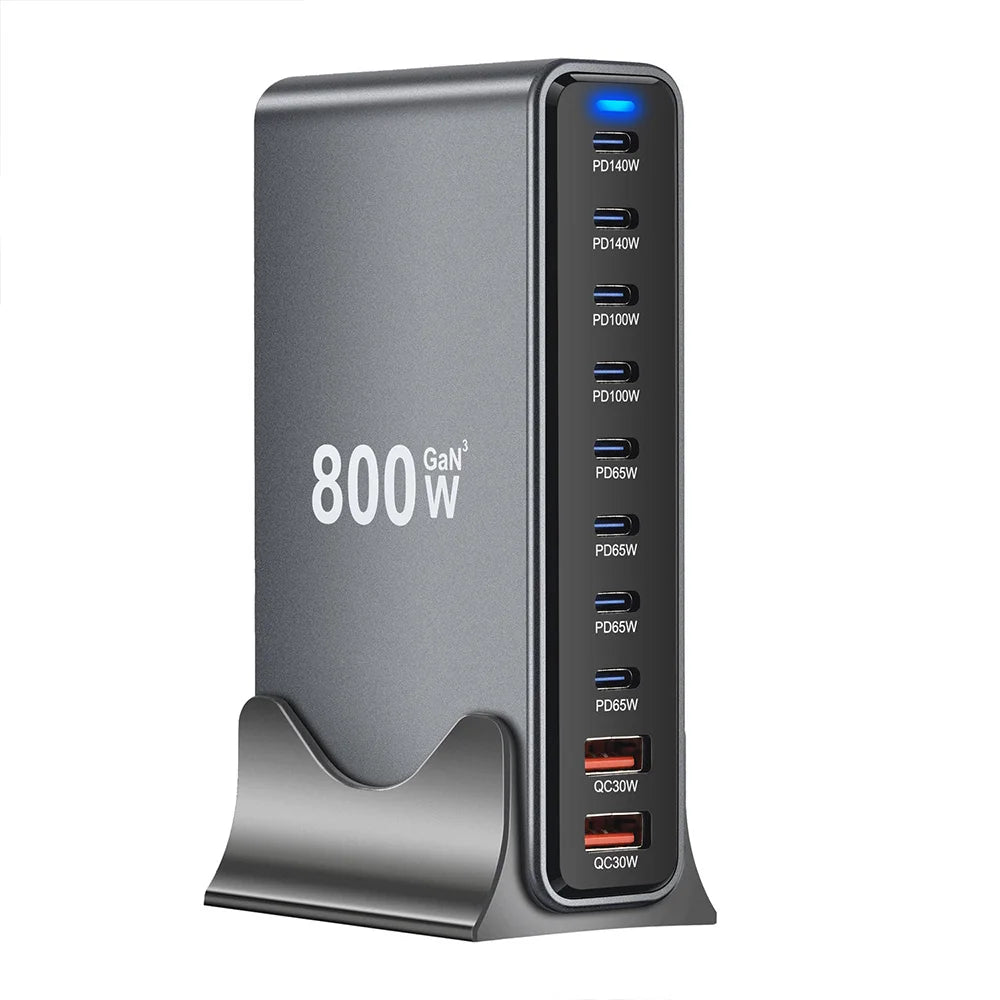 800W 10-Port USB-C Desktop Charging Station - Multi-Device Power Hub Tidesmit