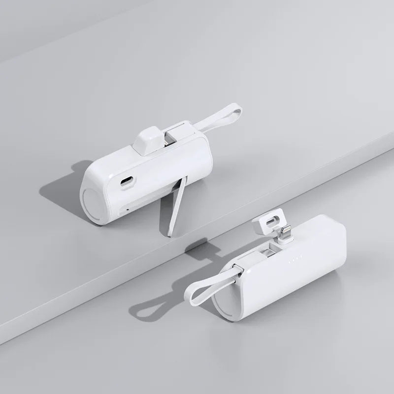 Portable Charger 5000mAh with Built-in Cable - Compact Fast Power Bank White - Apple plug - 5000mAh Tidesmit