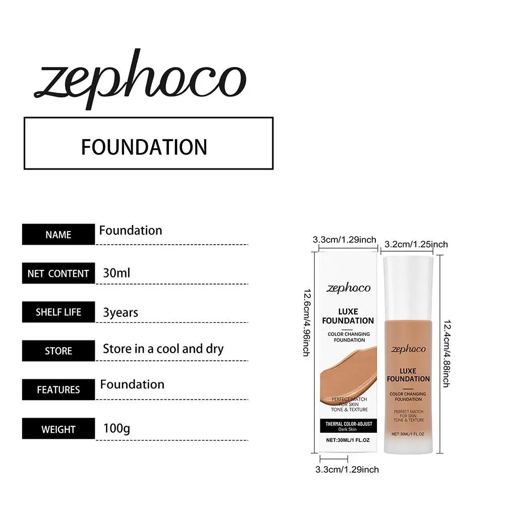 Tidesmit Zephoco Luxe thermal color changing liquid foundation shade swatch for long lasting moisturizing face makeup