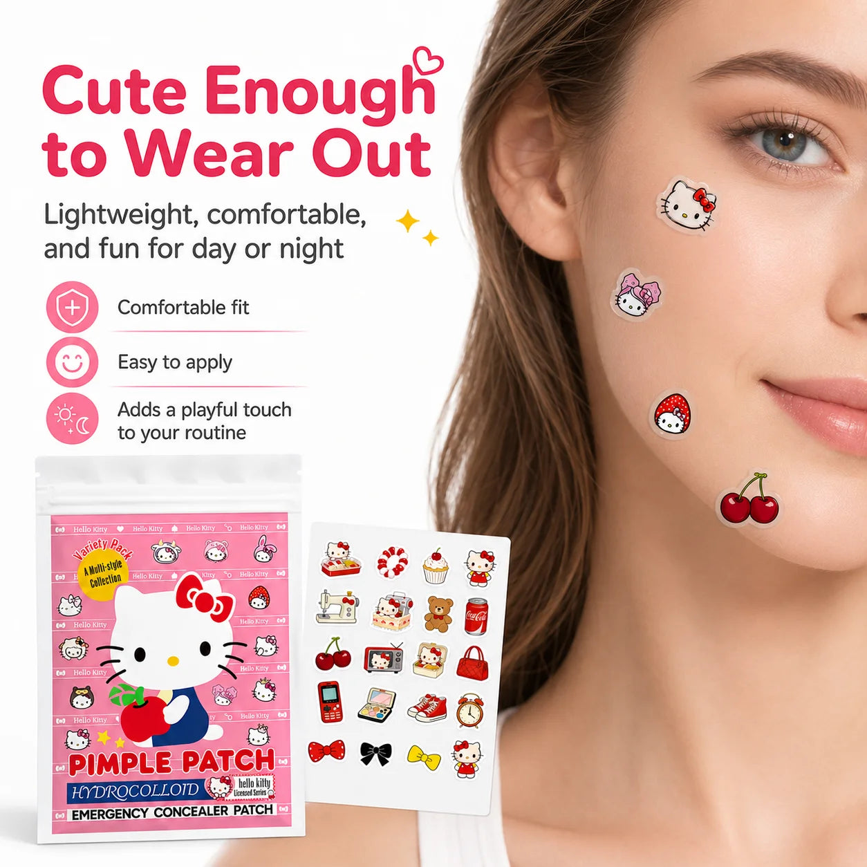Hello Kitty Acne Pimple Patch Hydrocolloid Blemish Cover Waterproof Invisible for Teens Women Skincare