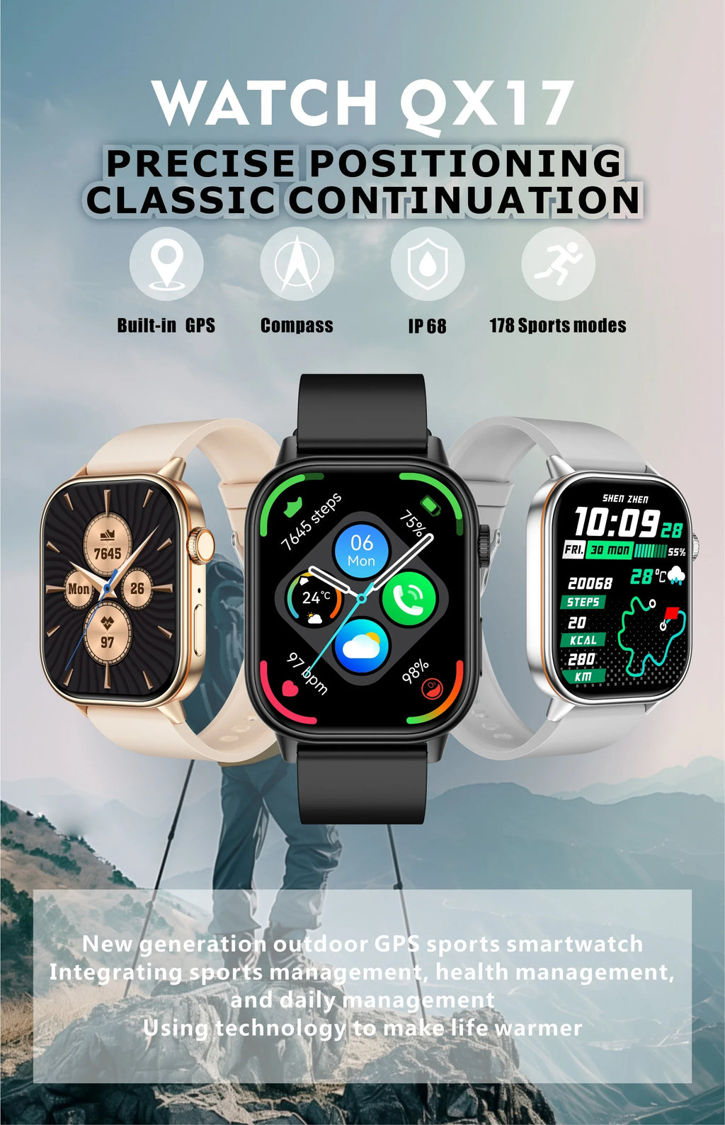 New Smartwatch Sports GPS tracker AMOLED Men Compass Military Outdoor Sports Bluetooth Call Watch 2.01 inch HD screen for Andrio