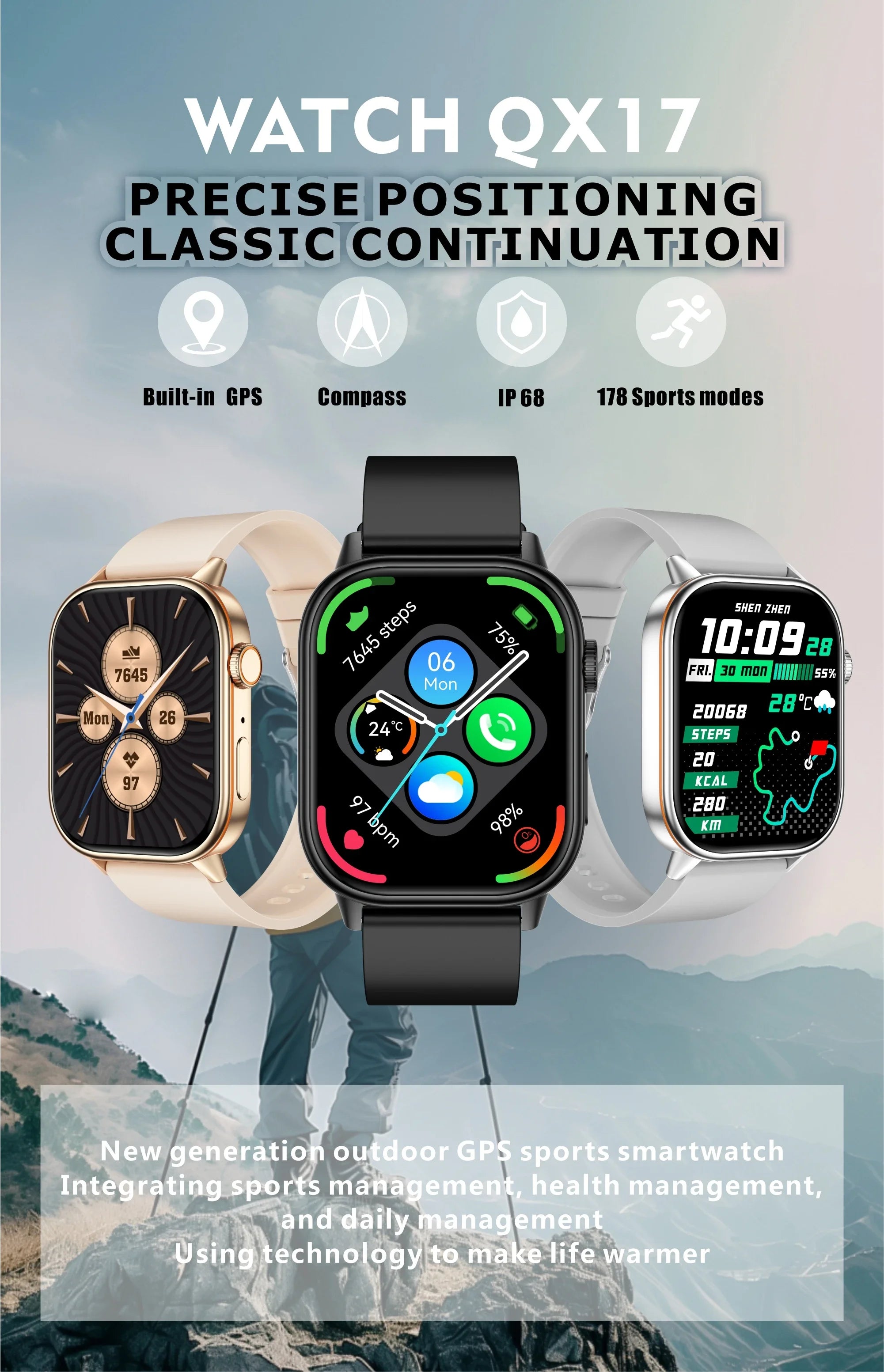 New Smartwatch Sports GPS tracker AMOLED Men Compass Military Outdoor Sports Bluetooth Call Watch 2.01 inch HD screen for Andrio