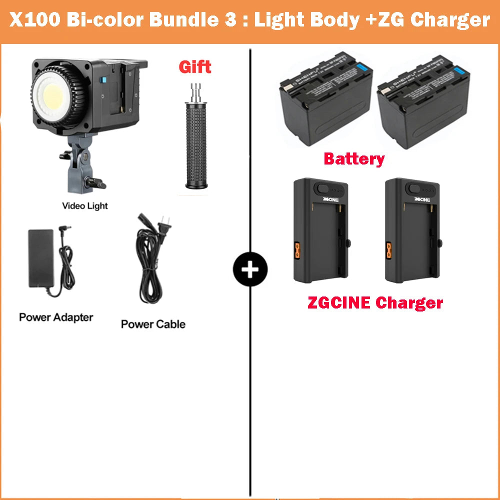 100W Bi-Color LED Video Light with Bowens Mount - Tidesmit Professional X100 Bicolor Kit 3 Tidesmit