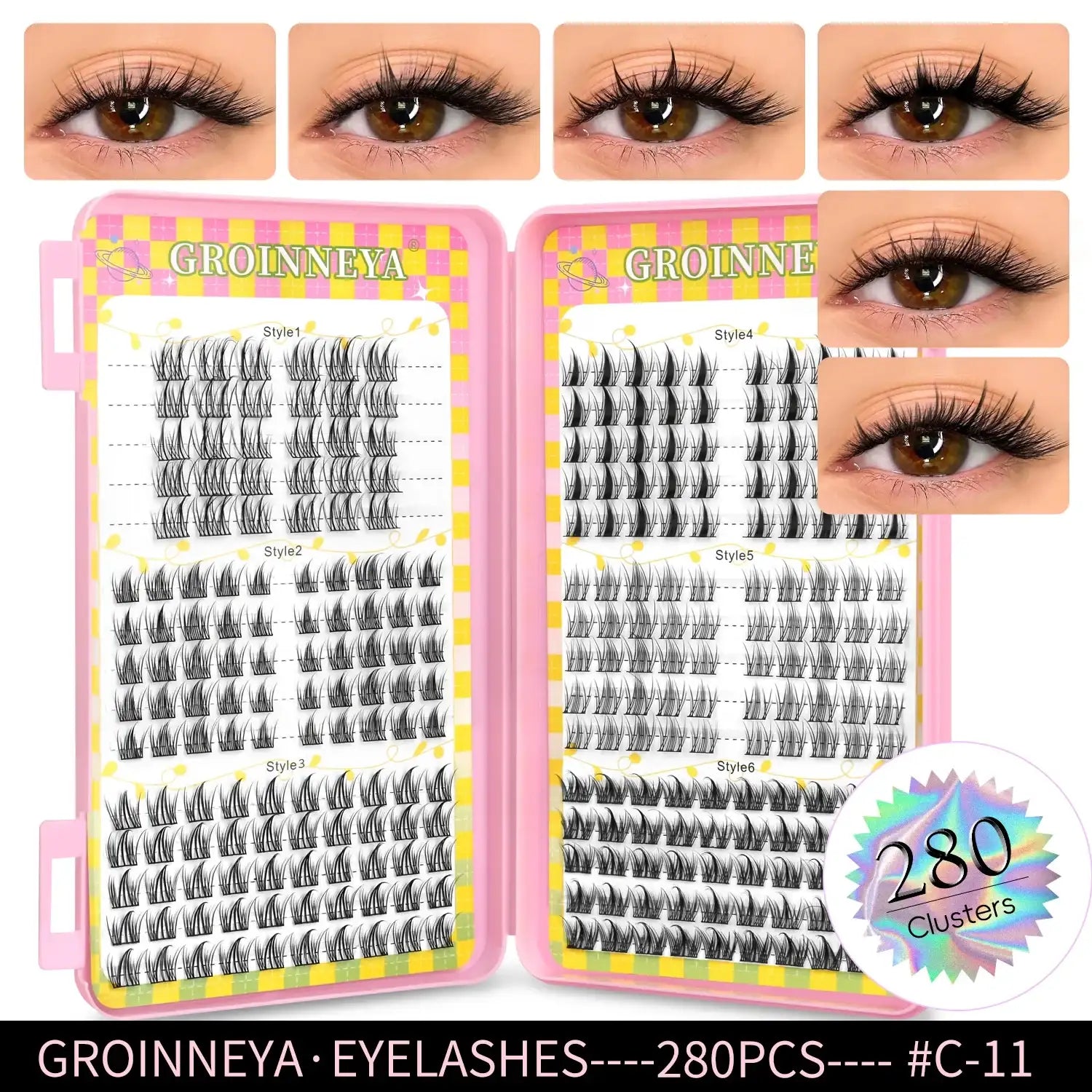 GROINNEYA Eyelashes Clusters 320 pcs Natural Eyelash extension Cluster Lashes Volume Mixed Tray Lashes Cluster Natural