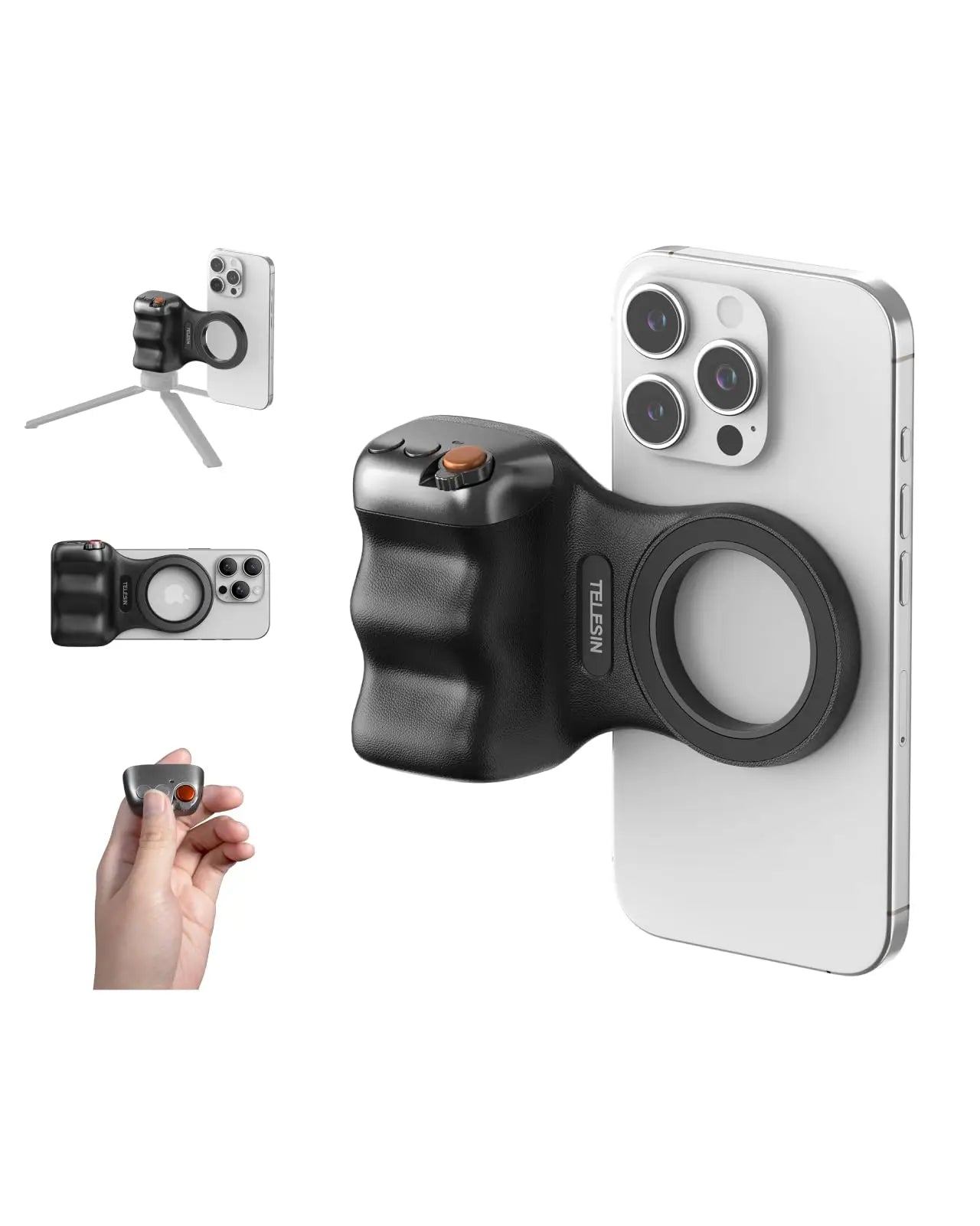 Magnetic Phone Camera Grip with LED Selfie Light for Smartphone Content Black Grip Tidesmit