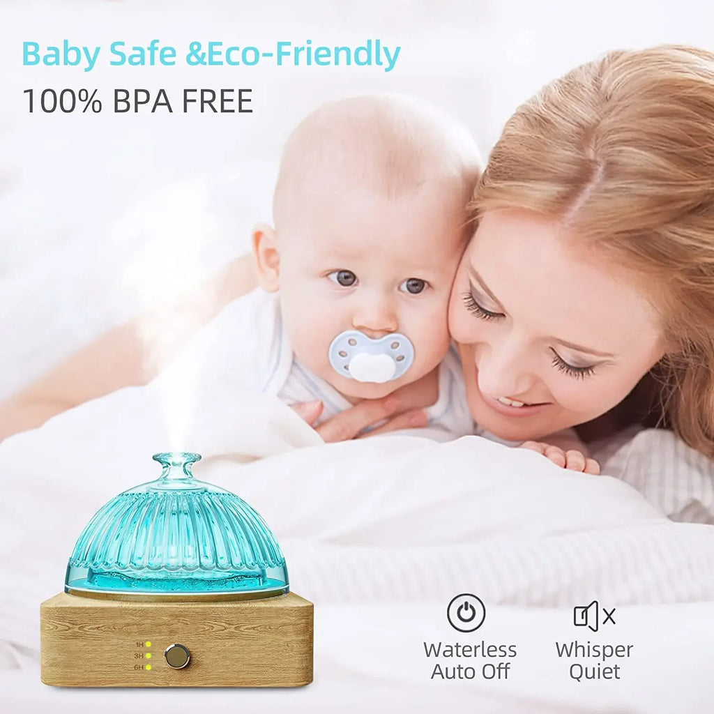Glass Essential Oil Diffuser Wood Base Glass 200ml Ultrasonic Aroma Diffusers With Timer Waterless Auto Off For Home Office
