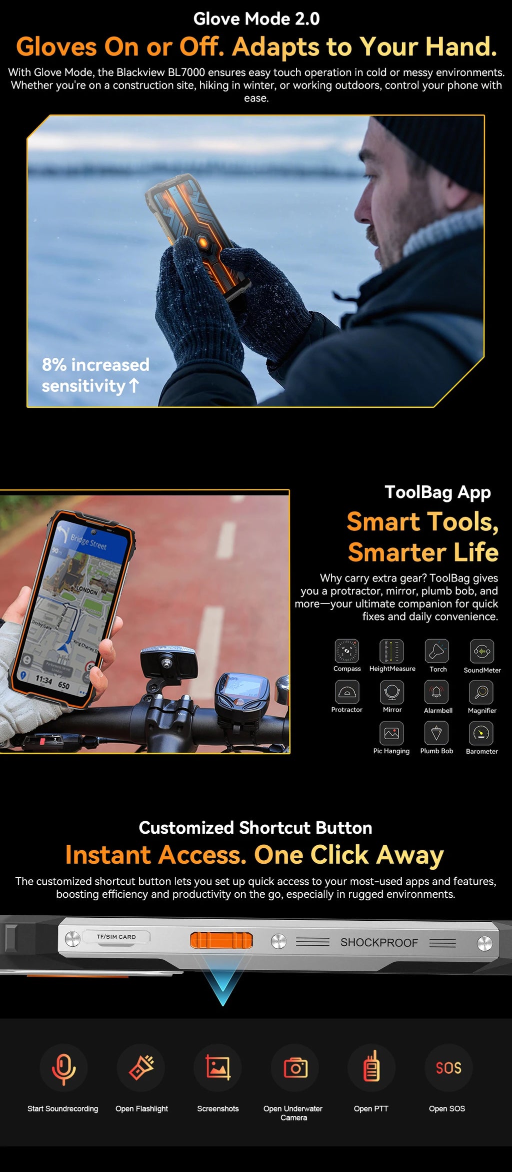 BLACKVIEW BL7000 5G AI Rugged Phone Deepseek GPT Android 15 Smartphone, 6.78" HD+2.4K Display 120Hz, 8GB RAM 256GB, 7500Amh
