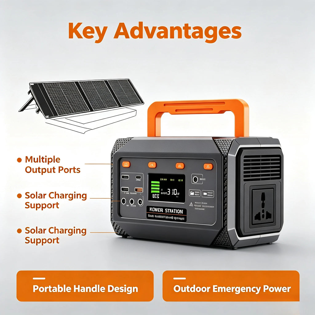 300W Portable Solar Energy Storage Power Station, Outdoor Mobile Photovoltaic Generator, 230V Output for Camping Travel Home Use