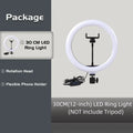 30cm LED ring light with a flexible phone holder, rotation head, and USB power cord for photography and video recording.