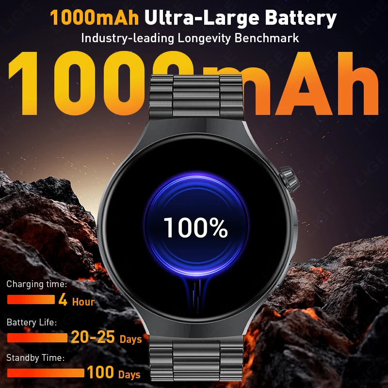 LIGE New 1000mAh Battery Smart Watch Health Monitor Bluetooth Call LED Flashlight Sports Tracker Smart Bracelet For Android ios