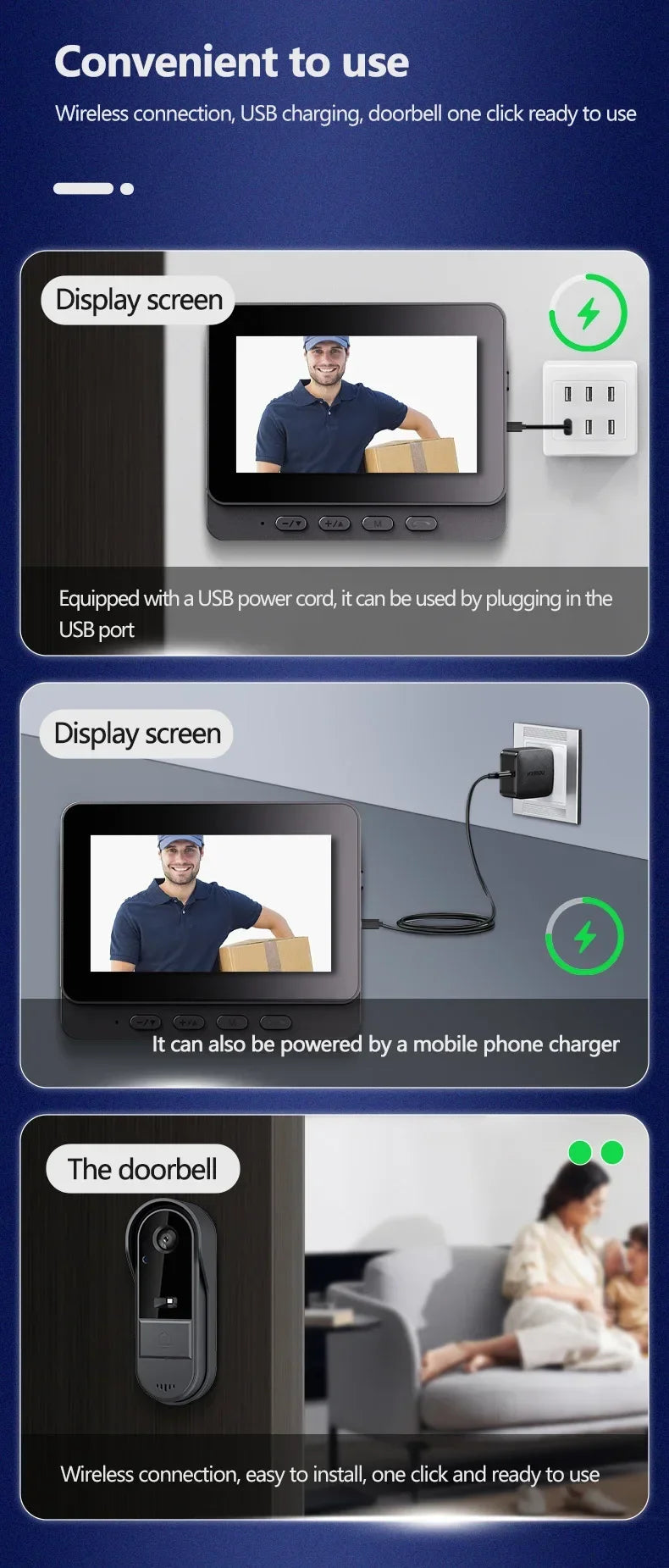 Wireless Wifi Doorbell Camera 1080P Waterproof Video Intercom Doorbell 4.3in IPS Screen Home Security Door Bell IR Night Vision