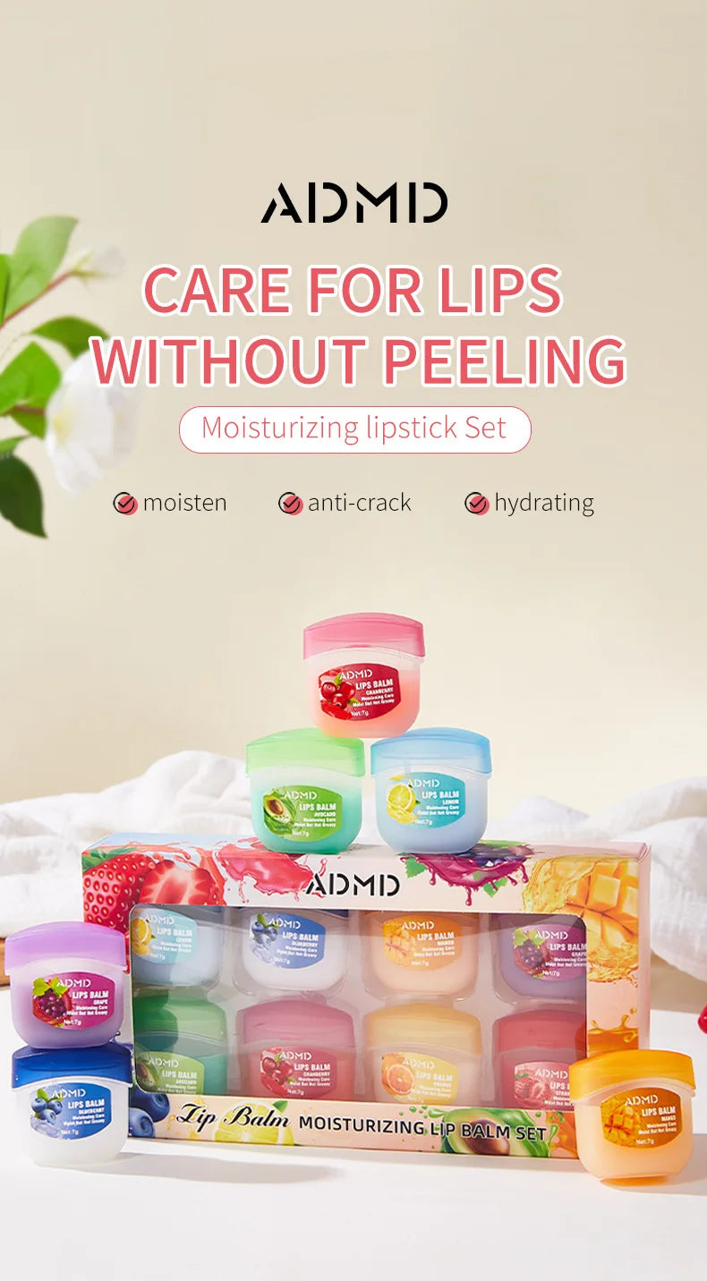 Moisturizing Lip Balm Set: 8pc Fruit Lip Treatment by Tidesmit Lip Care Tidesmit