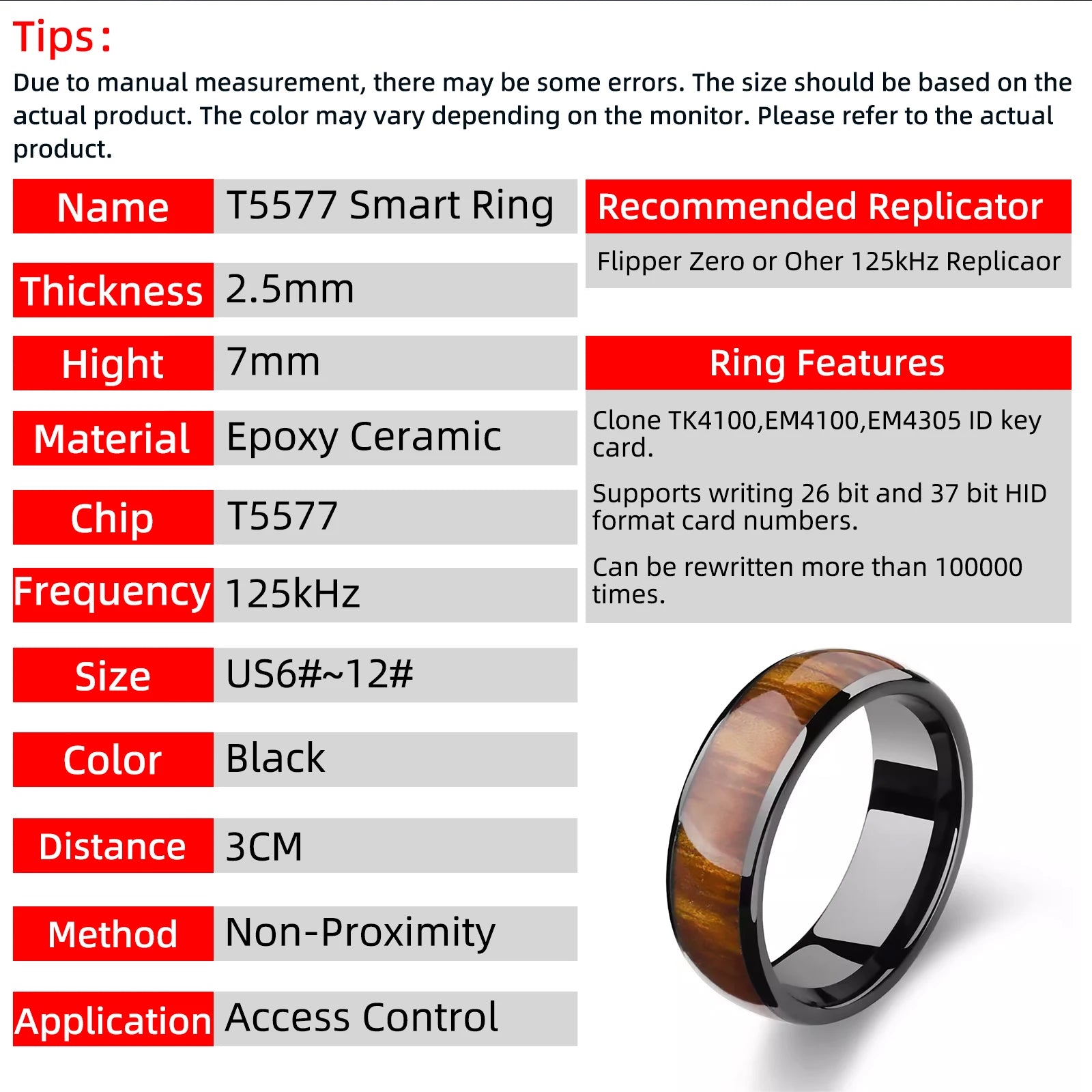 RFID Smart Ring 125kHz Rewritable Ceramic Access Control - Tidesmit Tidesmit