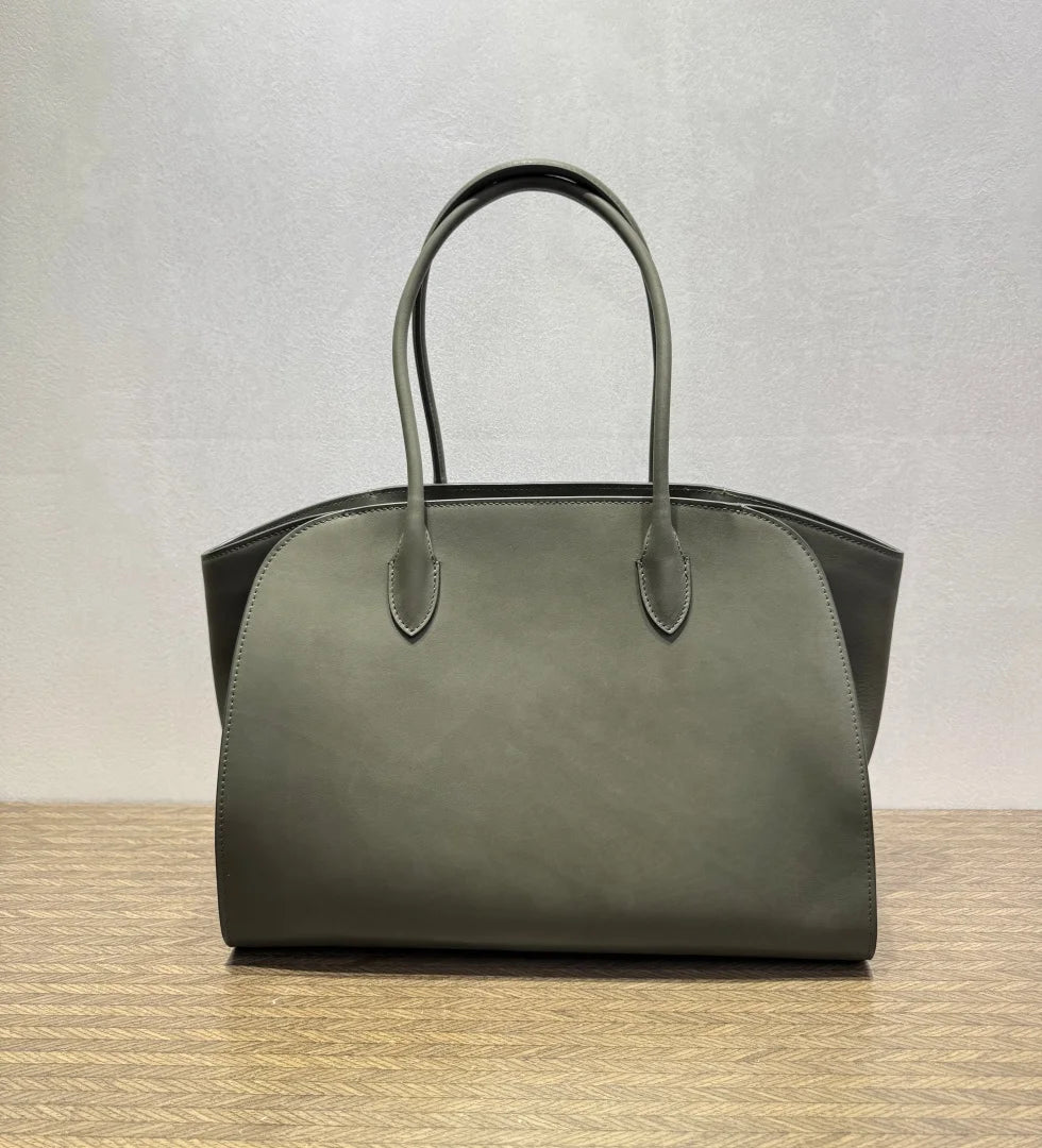 2026 high-quality genuine leather Marlo 12 inch 14 inch saddle leather tote bag, women's shoulder bag, high-end leather texture,